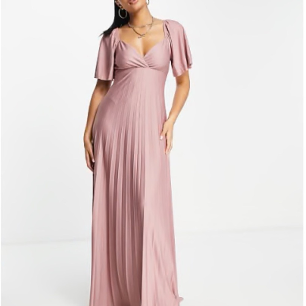 ASOS DESIGN pleated twist back cap sleeve maxi dress in rose